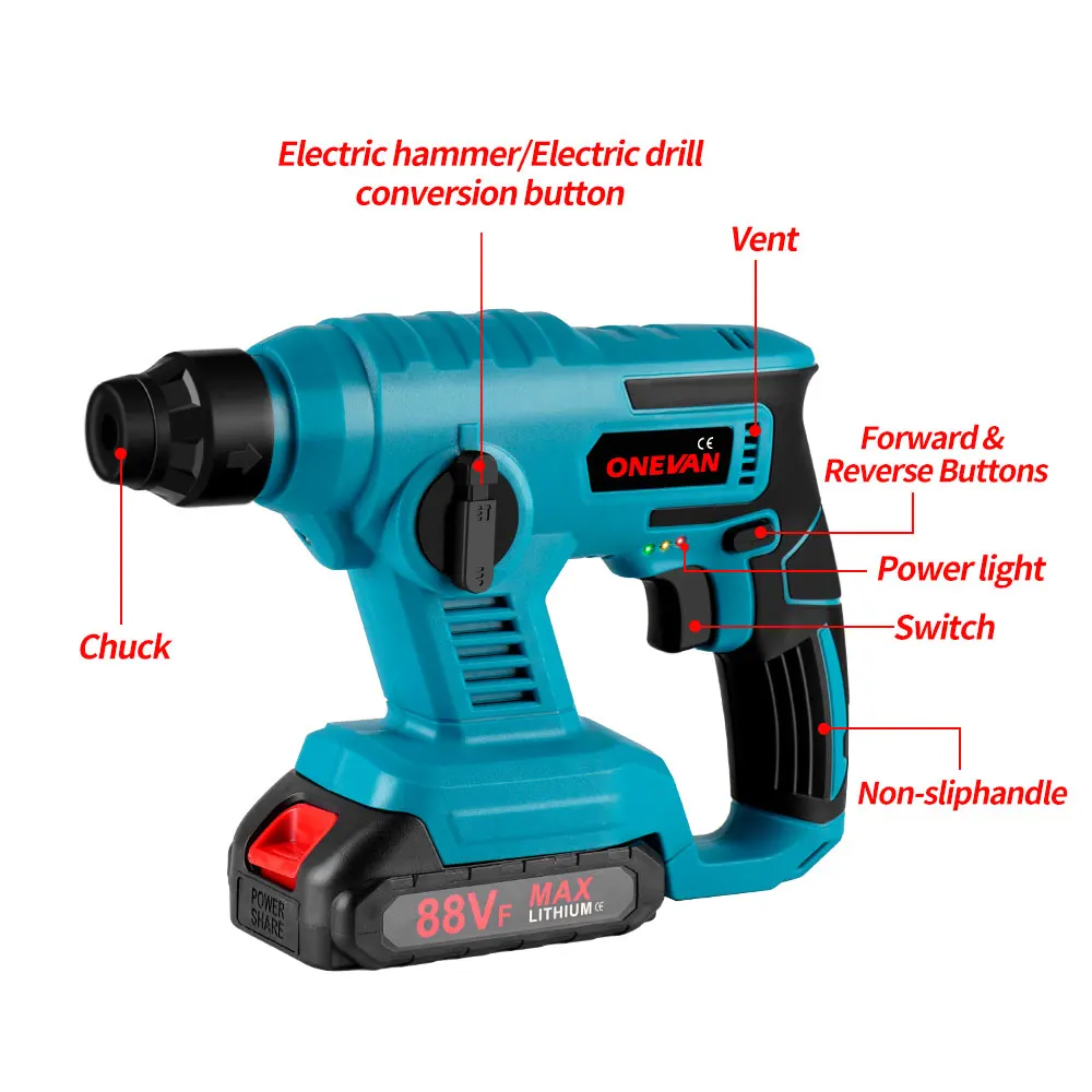 1000W 3600rpm Portable Cordless Hammer  Hammer Impact Drill Perforation Concrete Power Tools For Makita 18V Batteries 4