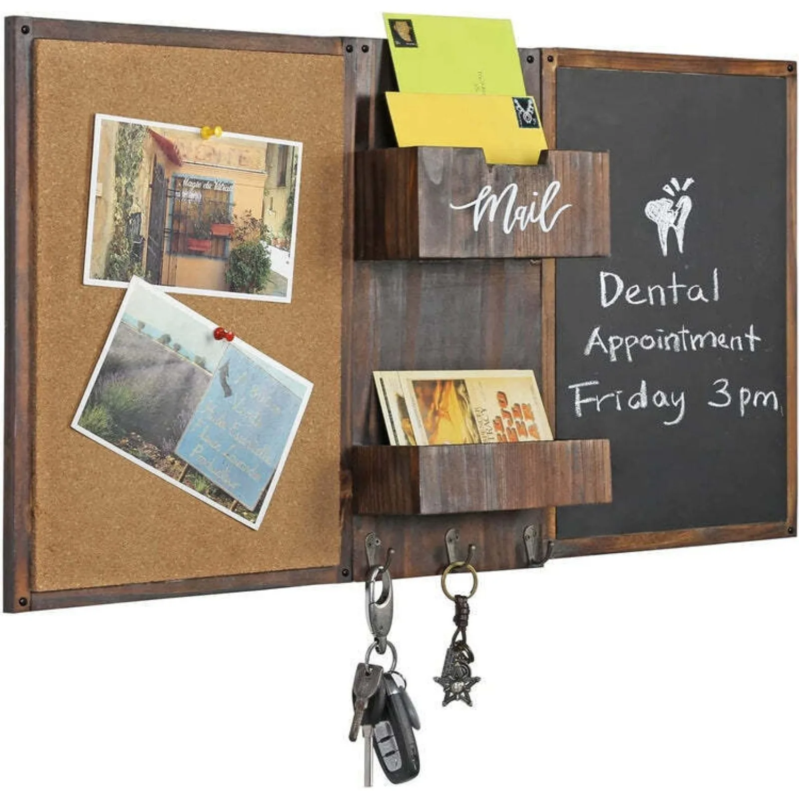 Wood Command Center Wall Organization Set with Chalkboard, Bulletin Cork Board United States