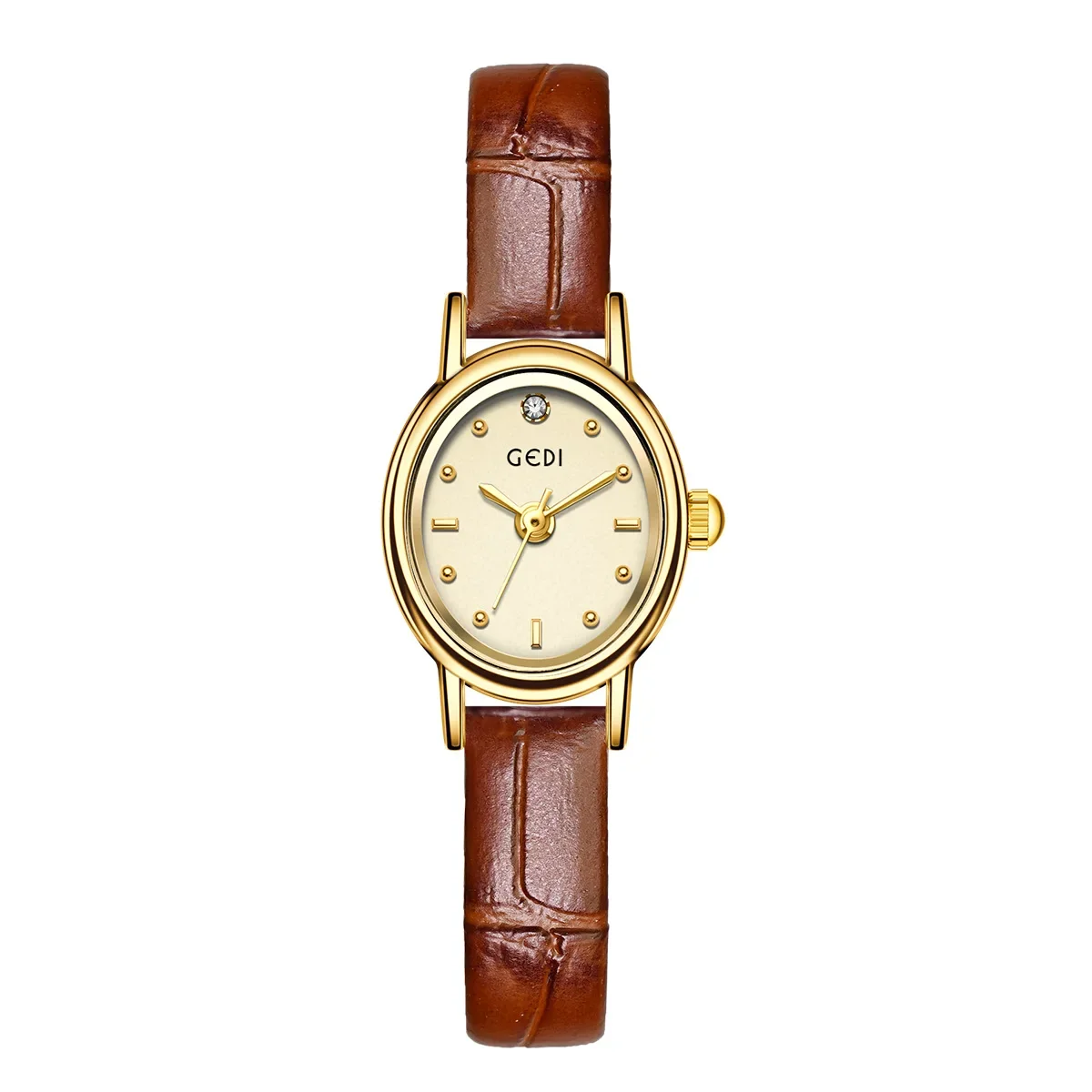 Women's Small Wrist Quartz Watch - Silver, Grey, and Gold Oval Design with Stainless Steel Band