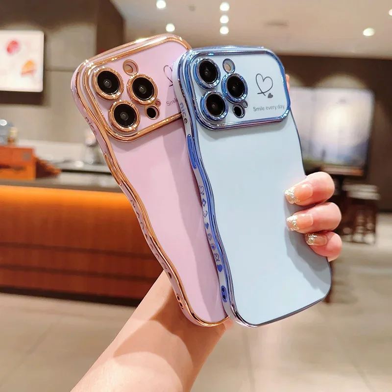 Wave Plating Love Heart Shockproof Phone Case Back Cover