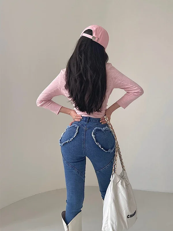 섹시한 하이 웨이스트 힙 타이트 슬림 스트레치 피치 힙, 작은 발 펜슬 청바지 바지, 섹시한 한국 여성 SV6J