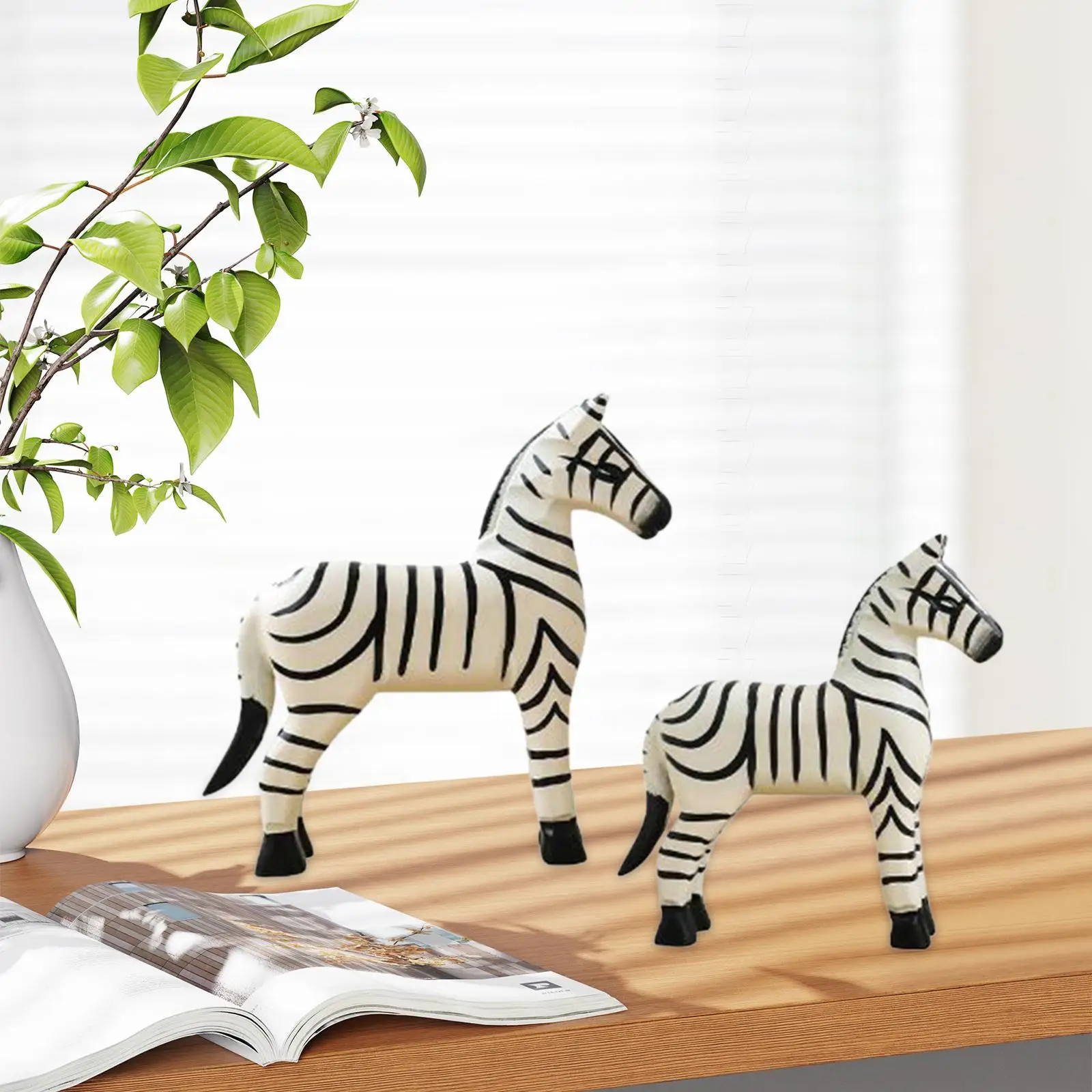 2Pcs Wooden Zebra Statue Wooden Zebra Decoration Collection Wooden Zebra Ornament for Coffee Table TV Cabinet Desktop Decor