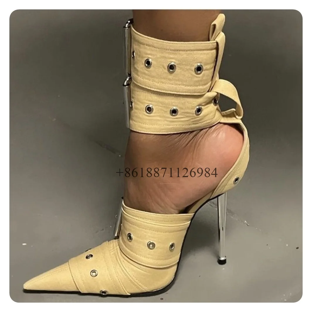 

Ankle Strap Pointed Toe Summer Women Sandals With Belt Buckle Stiletto High Heels Buckle Strap Design Large Size Closed Toe Shoe