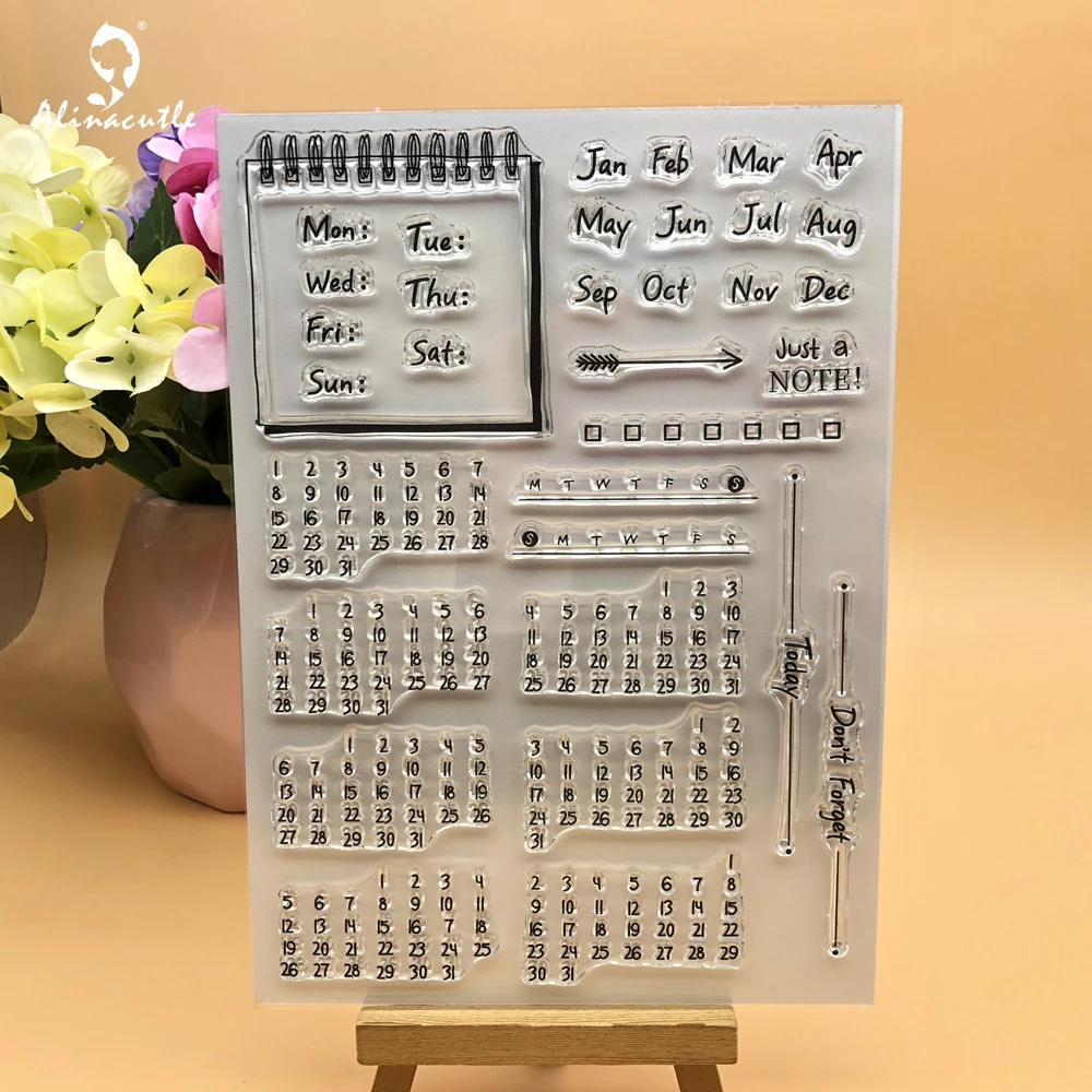 

Alinacutle Calendar Journal Clear Stamps Paper Craft Card Template Scrapbooing Handmade Craft Cut Dies Clear Stamps