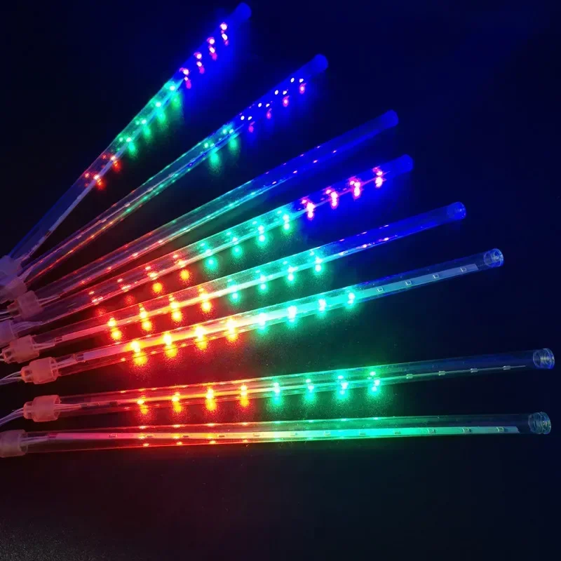 thumbnail image 1 of Juego de 1/2/3/4 luces LED para lluvia de meteoritos, para Navidad, con forma de gota de lluvia y nieve, conectables, para decoración de árbol de Navidad, UE/EE. UU., 1 of 5