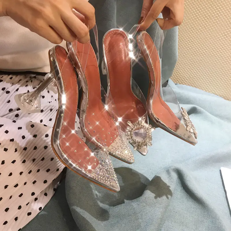 Luxury Women Pumps Transparent High Heels Sexy Pointed Toe Slip-on Wedding  Party Brand Fashion Shoes For Lady Size 34-43