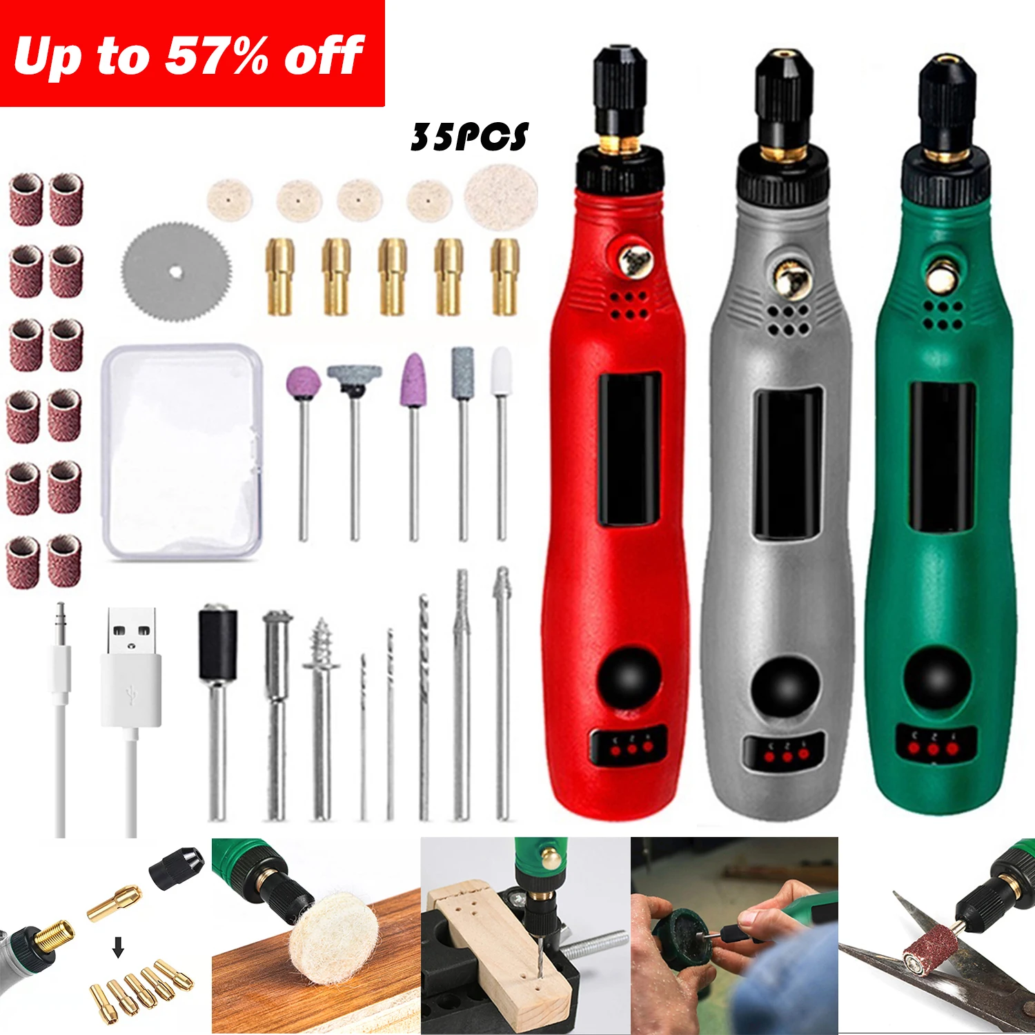 USB Mini Electric Drill Tool Cordless Rotary Tools Kit DIY Woodworking Engraving Pen Polishing Machine Abrasives