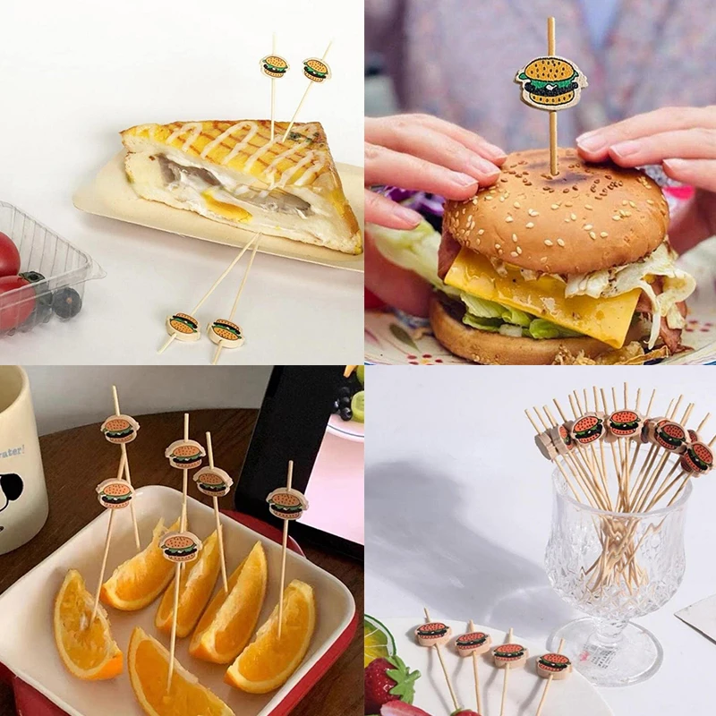 Bamboo Food Picks 100Pcs Burger Decorated Fruit Sticks Snack Skewers Party Buffet Sandwich Decoration