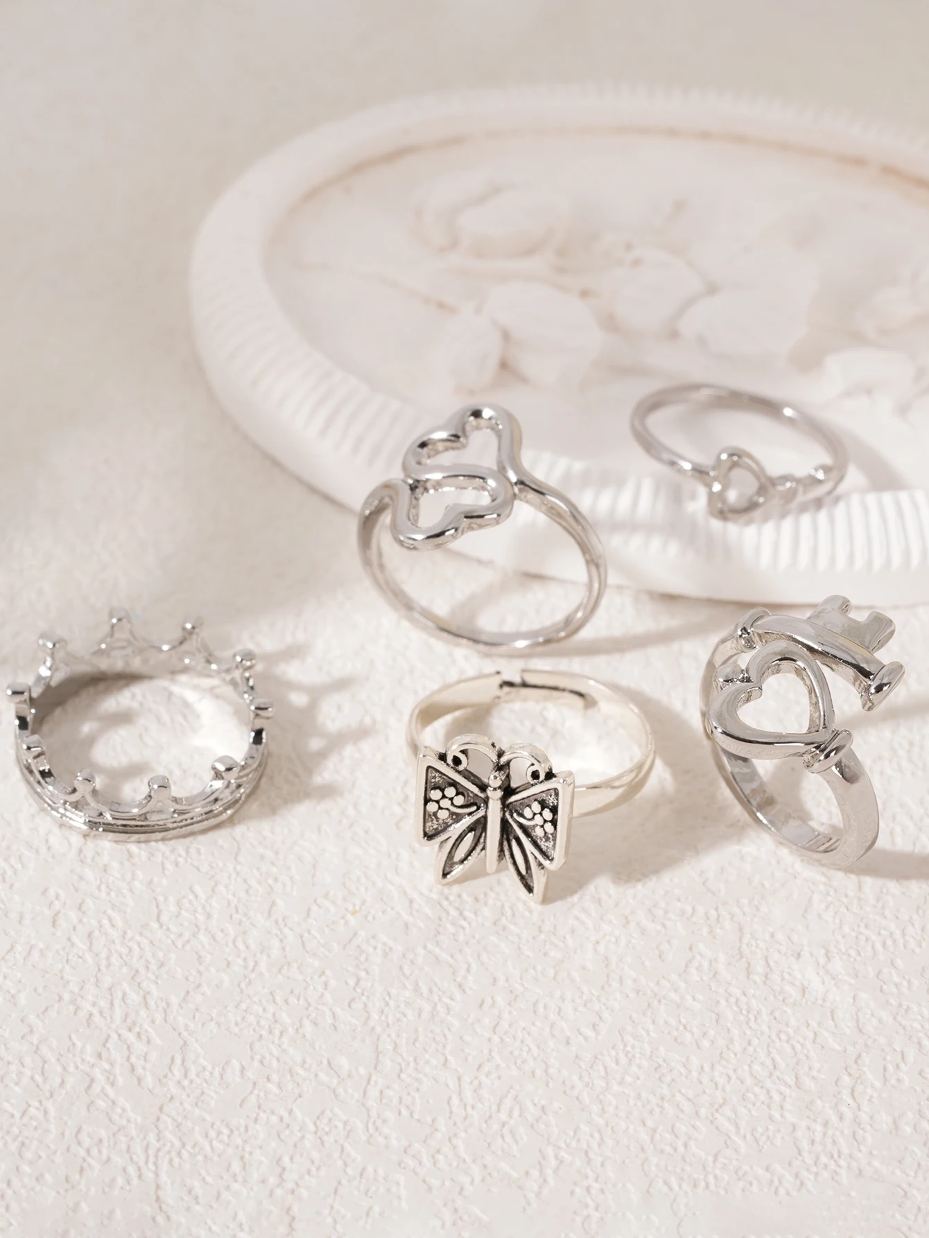 Heart Butterfly Ring Set for Women Boho Punk Fashion