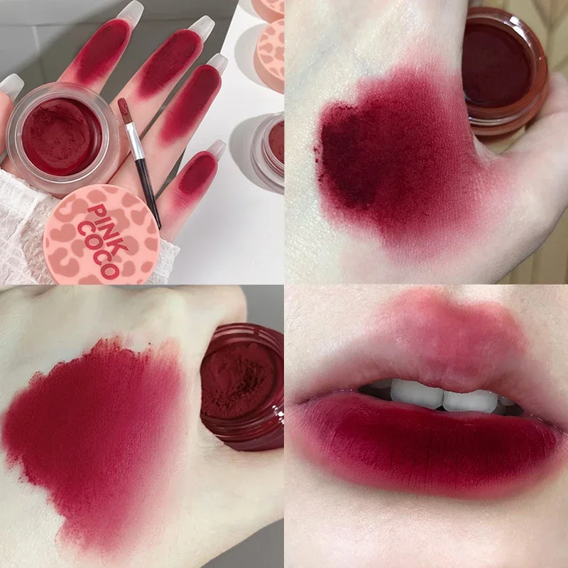 Canned Lip Mud Lip Glaze Lipstick Moisturizer Velvet Matte Mousse Solid Gloss Tint Lasting Makeup Korean Cosmetic with Brush