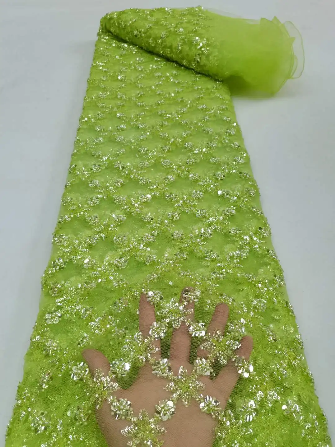 

2023 High-End French Embroidery Beadea Lace Fabric African Nigerian With Sequin Fabric For Wedding Dress