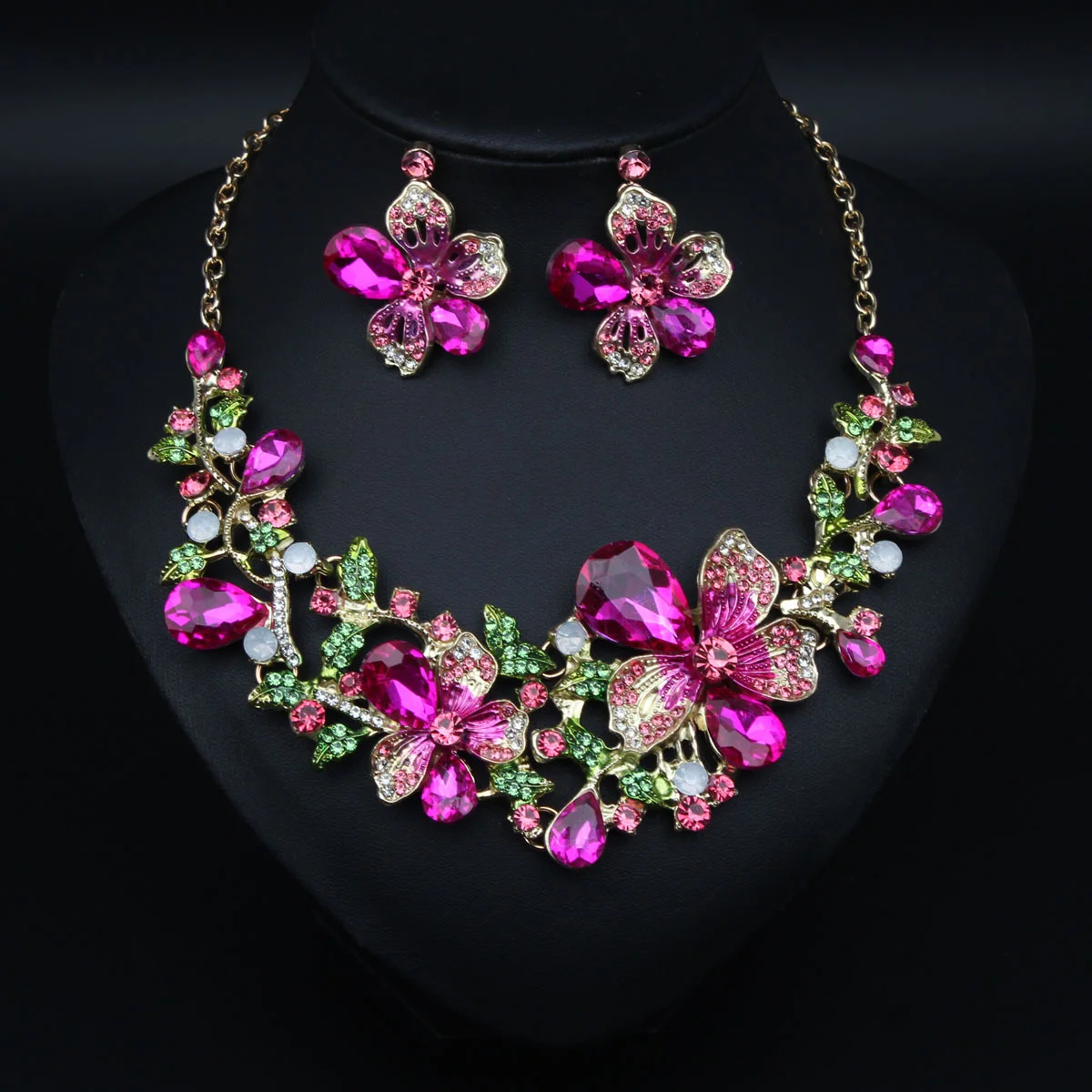 Blumen-Halskette und Ohrringe Set - Kristall-Edelstein-Schmuck - Kristall-Stil. Hochzeitsaccessoires. Geschenk der Frau. – Detail 5