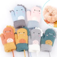 Cartoon Dinosaur Kids Winter Gloves Cute Boy Girl Hanging Neck Thick Warm Gloves Outdoor Anti-Cold Children Fingerless Mittens 1