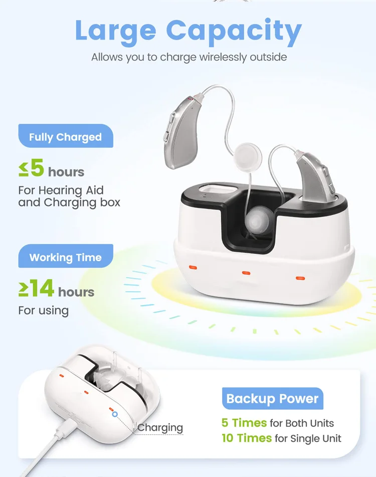Hearing aid rechargeable hearing aid invisible amplifier 10 channel BTE charging arret noise reduction function