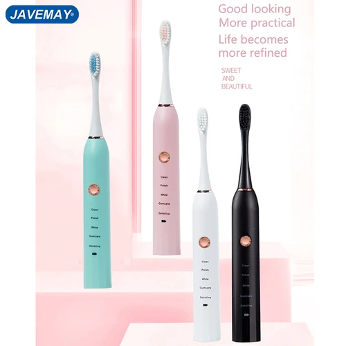 충전식 블랙 화이트 음파 전동 칫솔, IPX7 방수 배터리 모델 구강 위생 J208 2