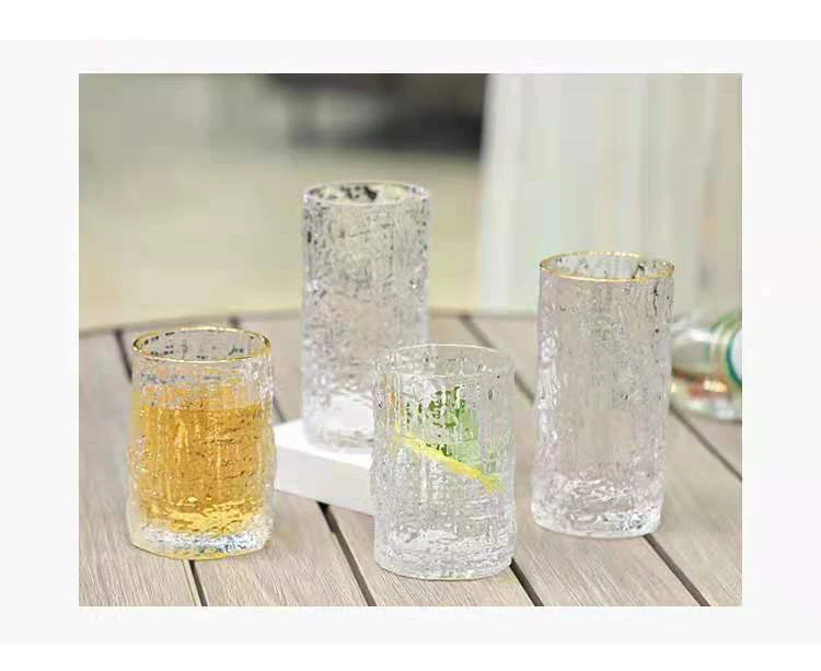 Ice Texture Gold Trimmed Crystal Drink Glass 300 &Amp; 400Ml