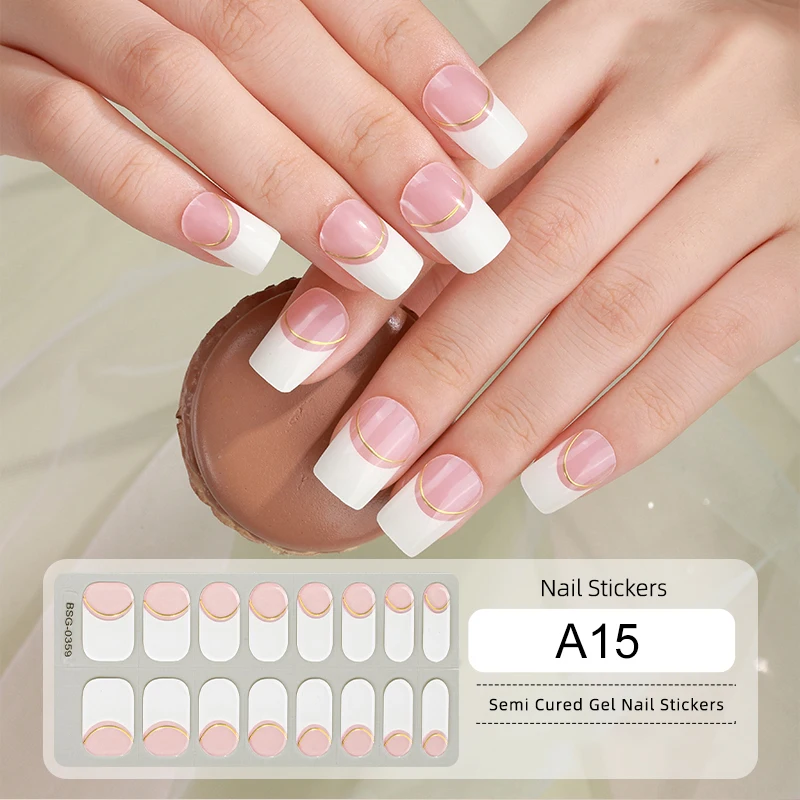 Nail Stickers 16/20Tips Semi-Cured Adhesive Waterproof Long Lasting French Gel for Manicure nail stickers,nail decals