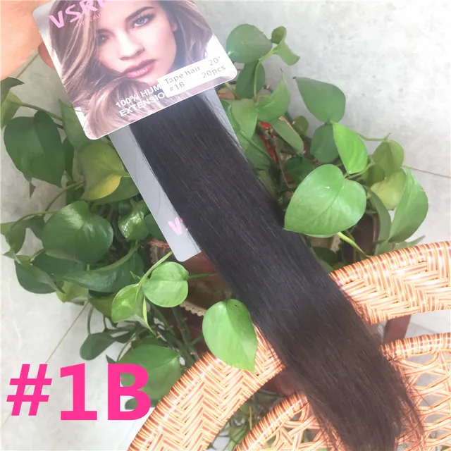 VSR PU Super Human Hair Tape In Extension Hair Style Double Drawn US Strong Adhesive Tape Human Hair Extensions For Salon #1B