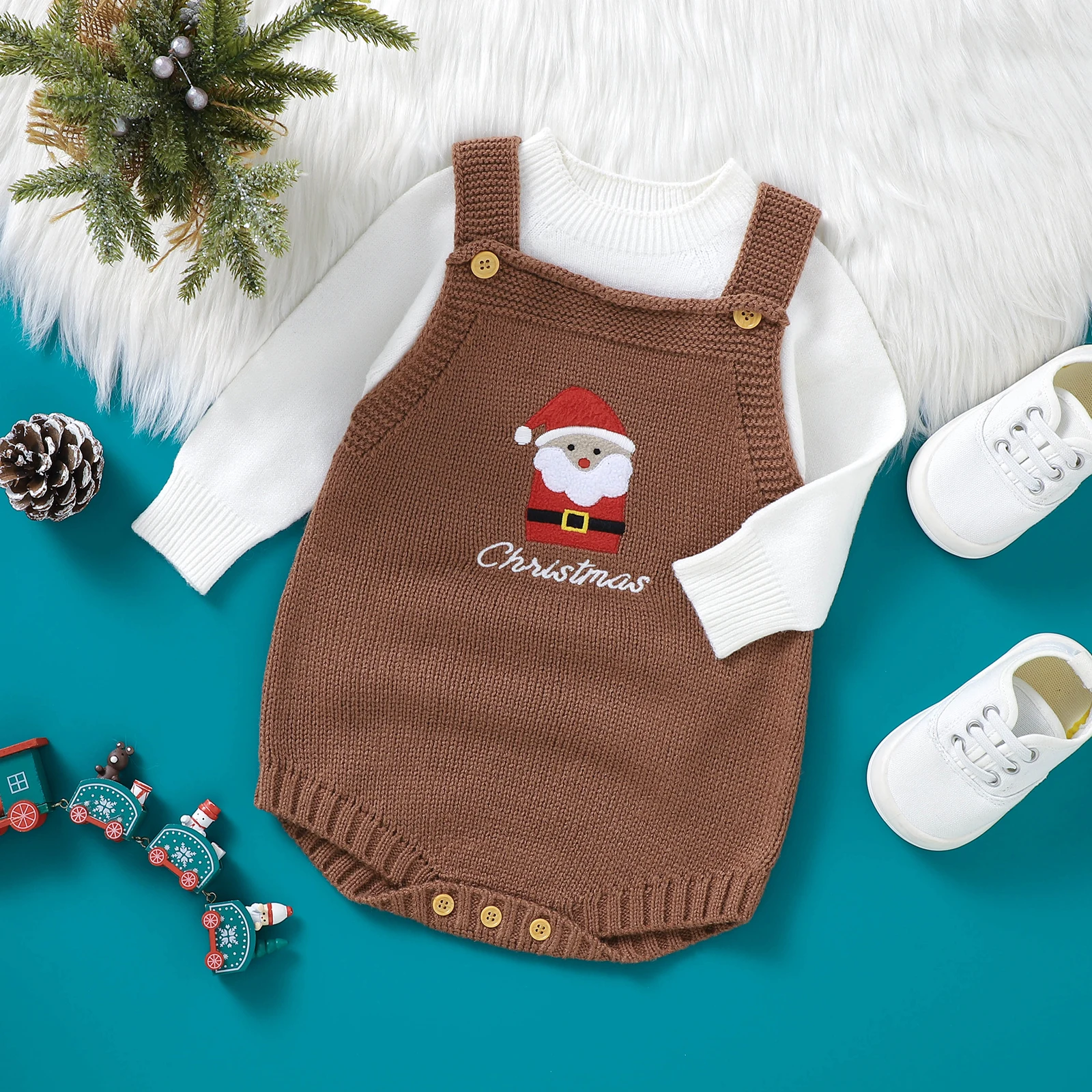 Natale neonati maschi ragazze tute in maglia pagliaccetto autunno