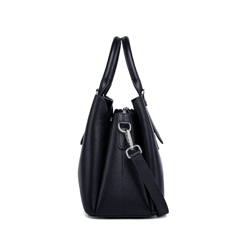 Borsa A Mano Donna In Vera Pelle Mucca Nera – Sottobraccio Con Manico Superiore, Dettagli Oro, Smart Range Leather - Foto 2