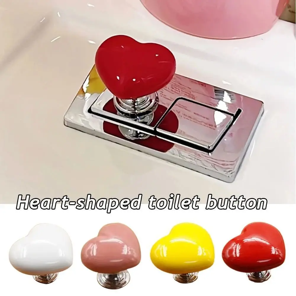 Protector de uñas para inodoro, 2 piezas, botón de inodoro en forma de corazón de amor, prensa de agua colorida, botón de descarga, decoración de baño