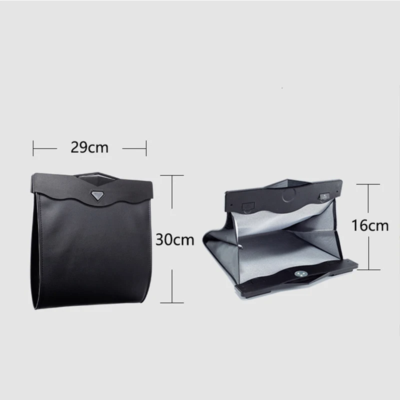 Car Suspension Leather Folding Storage Garbage Bag With LED Light Waterproof Magnetic Adsorption