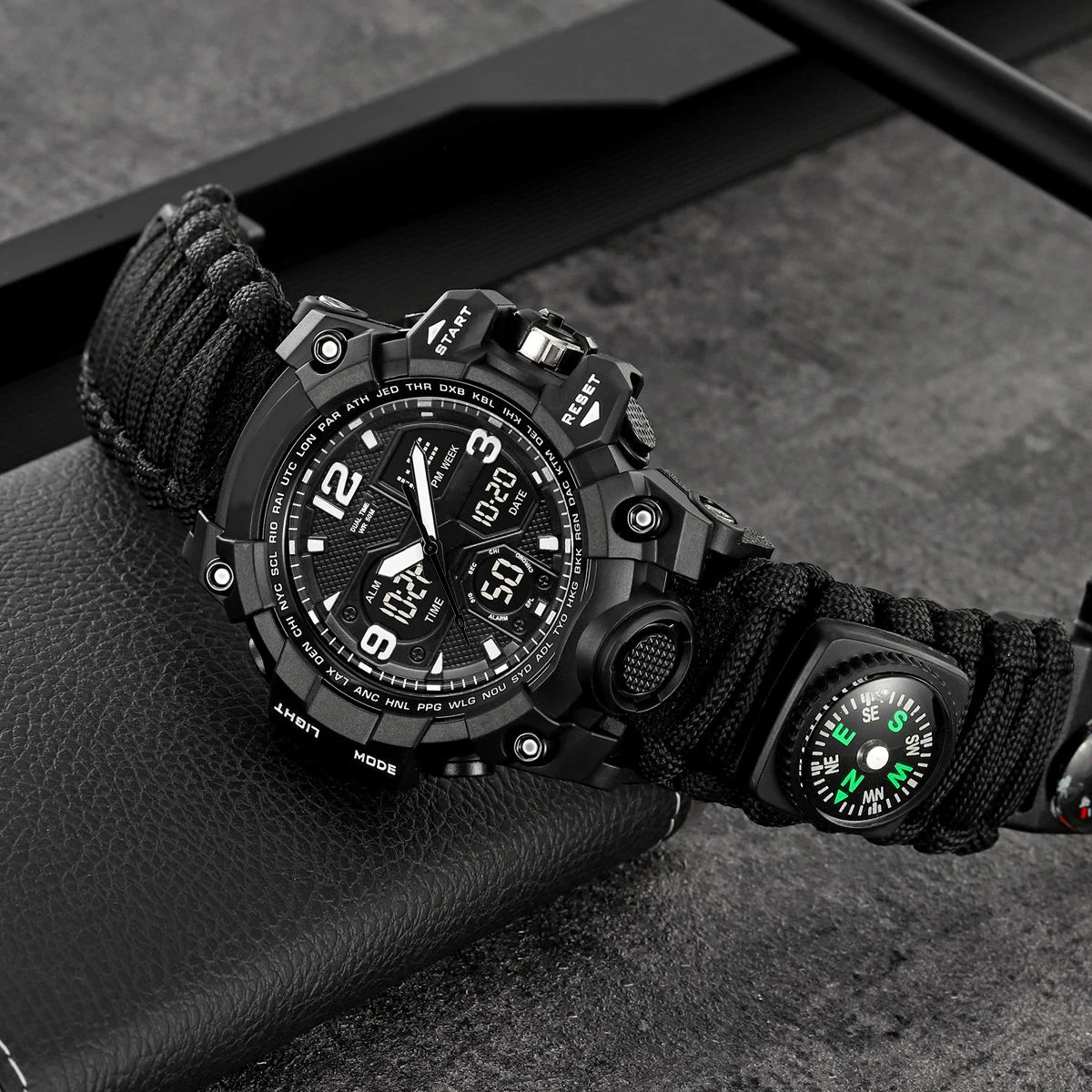 Men's Waterproof Multifunctional Outdoor Sports Watch with LED Dual Display