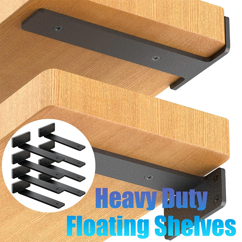 Shelf Bracket 2 4PCS Floating Shelf Brackets Heavy Duty Cast Iron Shelves Brackets 1/5 Inch Thicked Invisible L Brackets for Shelves Support