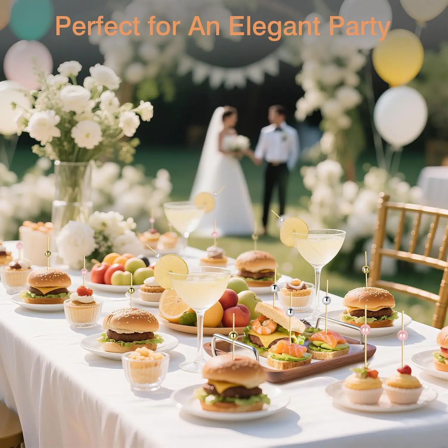 200 Cocktail Picks, Decorative Pearl Fancy Toothpicks for Appetizers, 4.7 IN Long Bamboo Skewers Wood Garnish Sticks for Food