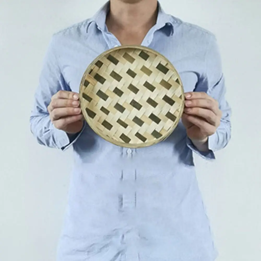 Handmade Weaving Bamboo Sieve Raft Round Dustpan DIY Decorative Fruit Bread Basket Kitchen Storage Trays Home Decor 4