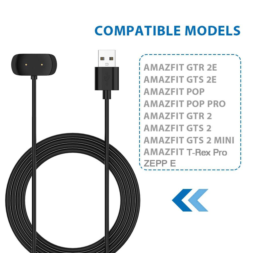 Cargador para Amazfit GTS 2, GTS 2 Mini, GTS 2e, GTR 2, GTR 2e, GTS 4 Mini,  T-Rex Pro, Bip 3, Bip U, Zepp E/Z Cargador de reloj de 3.3 pies, cable de