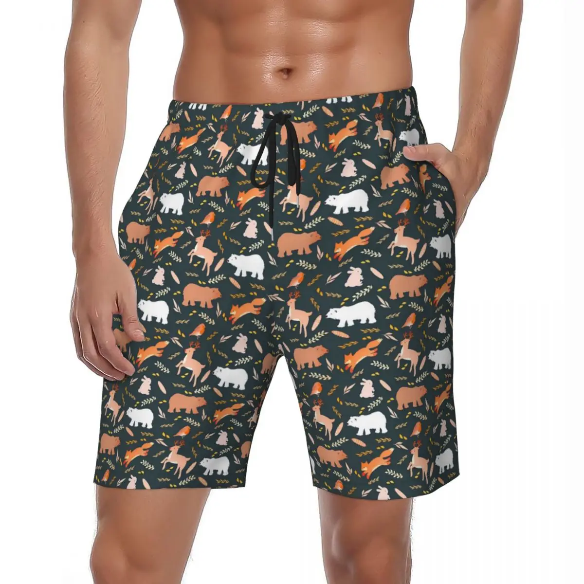 

Swimsuits Deer Print Gym Shorts Summer Woodland Animals Stylish Beach Short Pants Males Design Sports Fast Dry Swim Trunks