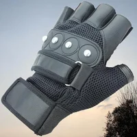 Men's Half Finger Leather Fitness Gloves Bike Sport Gloves Gym Exercise Men Black Rivets Punk Gloves 1