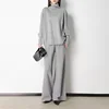 Women's 100% Wool Knitted Sweater Set Lady Fashion High Neck Soft Warm Winter Autumn Tracksuit 1