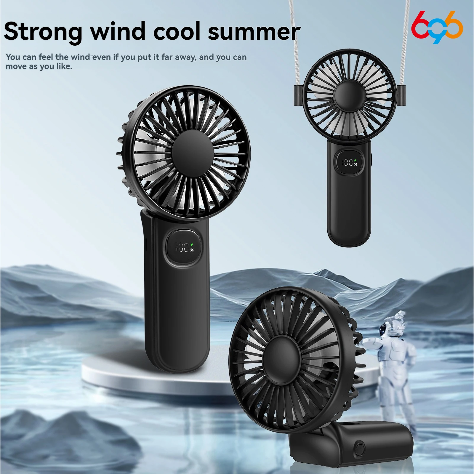 5 speed Adjustable Portable Neck Hanging Fan Removable 2400mah Battery Strong Wind Handheld Fan 180 &deg; Fold LED Light Displaying