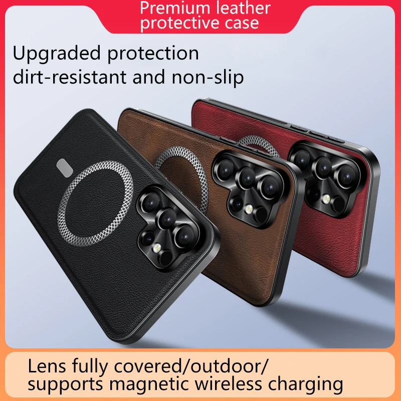 Magnetic Leather Shockproof Camera Protection Case – Premium Smartphone Cover