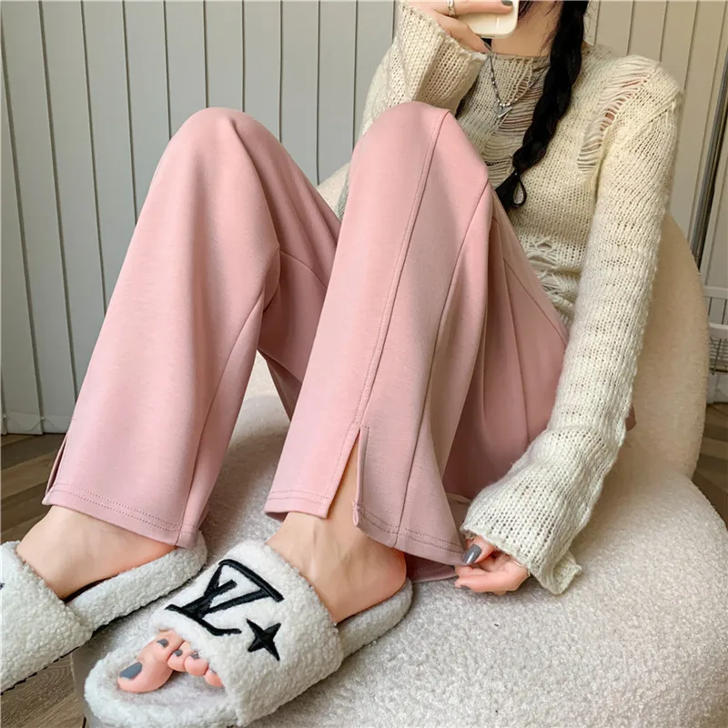 

Spring and autumn women's pants new high-waisted slimming fashion side slit casual pants Japan and South Korea wide leg pants