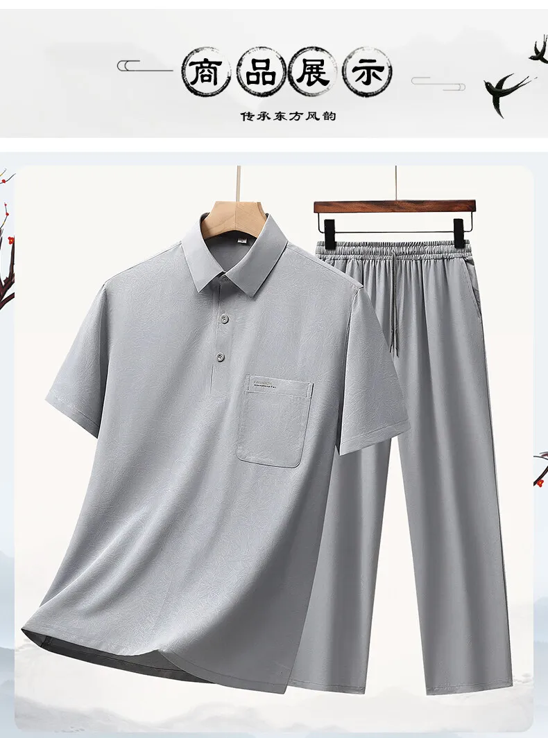 Einfarbige Herren-Sets Kleidung 2026 Sommer Kurzarm-Polos & Lange Hose 2-Teiliger Anzug Business Casual Oberteil T-Shirts & Jogginghose – Detail 10