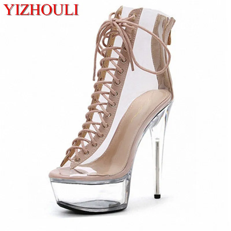 

15 cm high heel boots, sexy and transparent platform boots, stage club fashion women's dance shoes