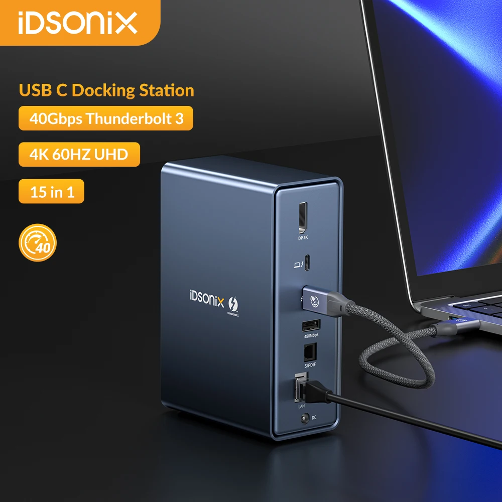 

iDsonix 15 in 1 Docking Station Type C HUB Adapter to 4K HD HDMI-compatible Card Reader RJ45 USB HUB 3.1 Splitter for Laptop PC