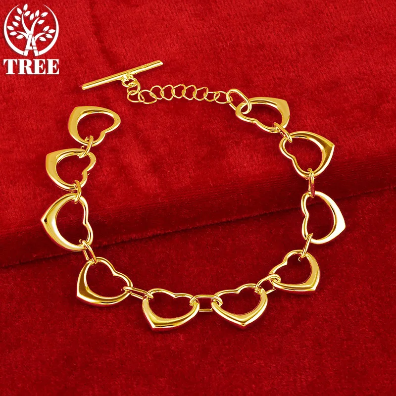 

ALITREE 24K Yellow Gold Full Heart Chain Bracelets For Woman Fashion Party Wedding Engagement Charm Jewelry Lovers Gift