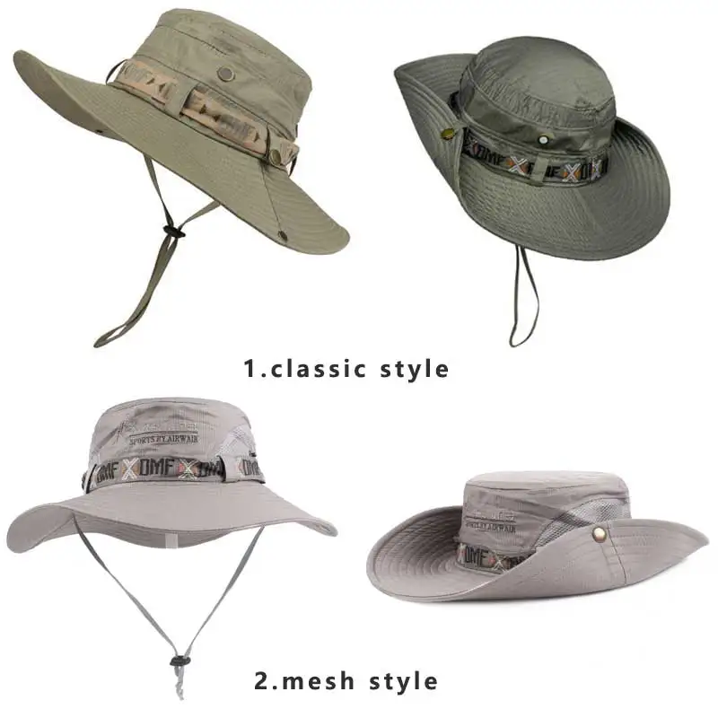 Summer Men Bucket Hat Outdoor UV Protection Wide Brim Panama Safari Hunting  Hiking Hat Mesh Fisherman Hat Beach Sunscreen Cap