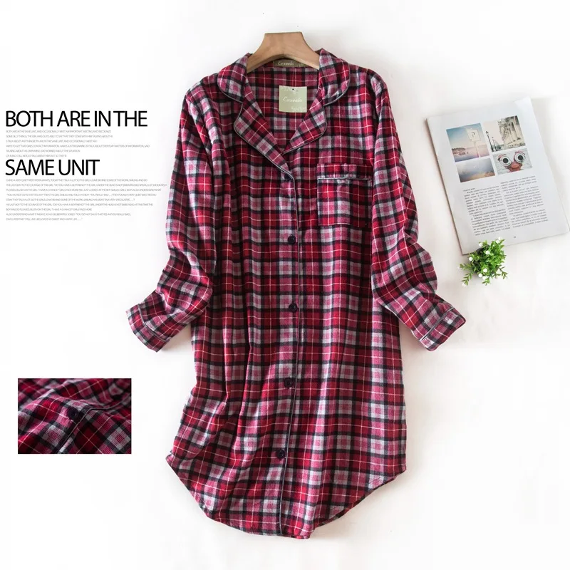 Autumn Cotton Flannel Pajamas Lapel Cardigan Cute Cartoon Pjs Set L-2X Button Down Long Sleeve Sleepwear Plaid Pants Home Wear