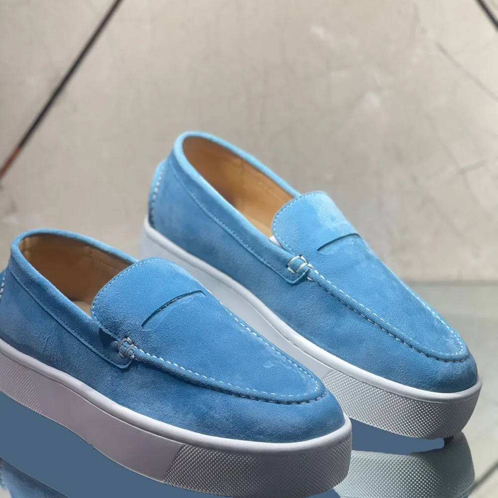 

Мужские замшевые туфли, низкая подошва, повседневные туфли на толстой подошве, лоферы, кроссовки, для свадьбы, голубые
