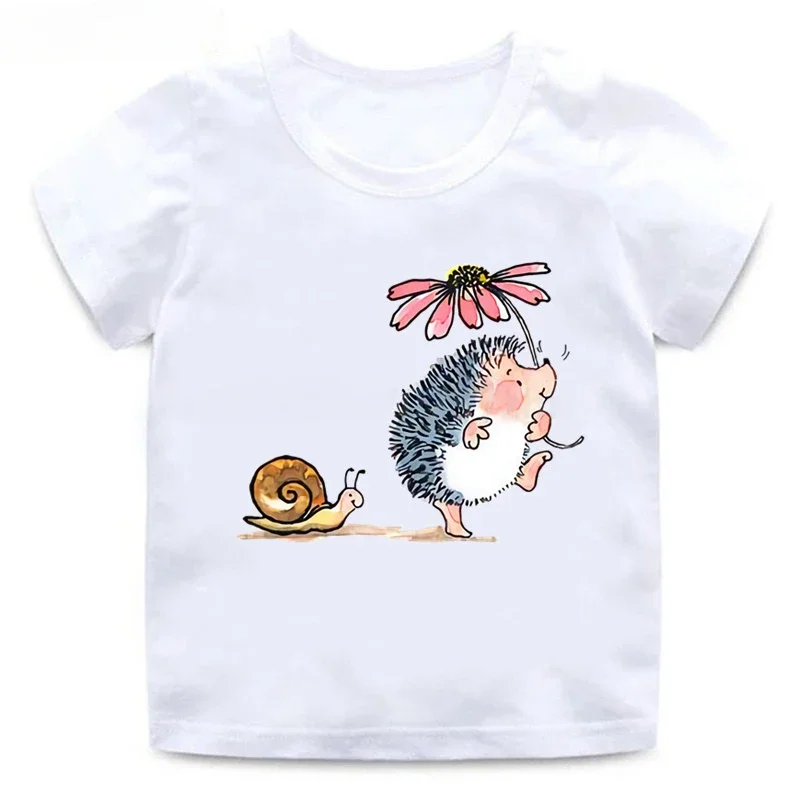 thumbnail image 1 of Lindo erizo dibujos animados animales niños algodón camisetas divertidas bebés niños camiseta divertida verano niños manga corta tops niñas ropa, 1 of 5