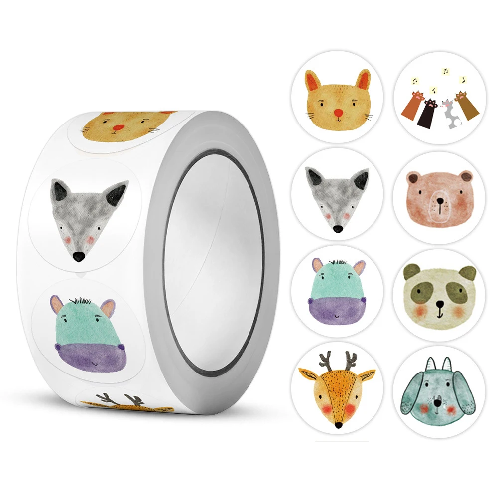 

100-500pcs 1inch Round Cartoon Animal stickers for kids Teacher Reward Encourage Sticker Office Stationery for Children