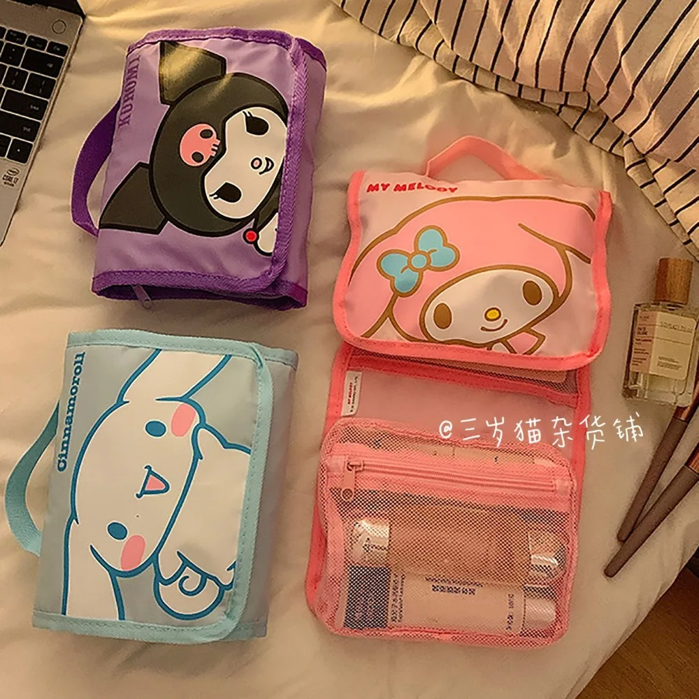 

New kawaii Sanrio Hello Kitty Kuromi large-capacity folding cartoon cosmetic bag cute travel portable cosmetic brush storage bag
