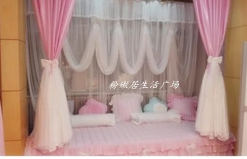 Romantic Pink Princess Wind Cloth Gauze One Lace Gauze Curtains for Living Room Bedroom Finished Product Customization