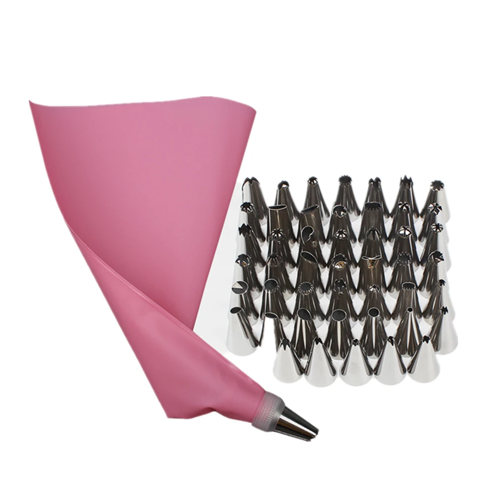 

50Pcs/Set Silicone Pastry Bag Tips Kitchen Cake Icing Piping Cream Cake Decorating Tools Reusable Pastry Bags+48 Nozzle Set