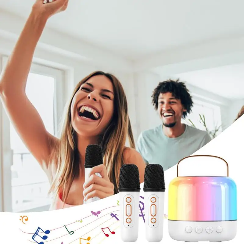 Speaker With Microphone Rechargeable Karaoke Machine With 2 Wireless Microphones Led Light Design Music Player Singing Machine